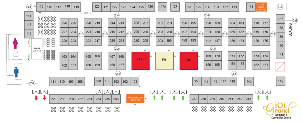 The floor plan of the upcoming Karnival DagangHalal event which will feature industry experts, F&B business owners and suppliers from various market niches around the world.
